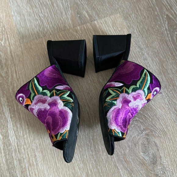 Jeffrey Campbell Perpetua Embroidered Square Toe Block Heel open toe mules - Picture 8 of 11